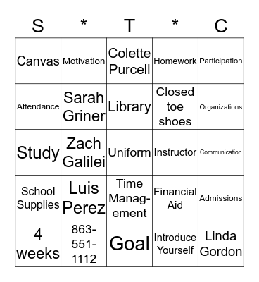 ORIENTATION Bingo Card