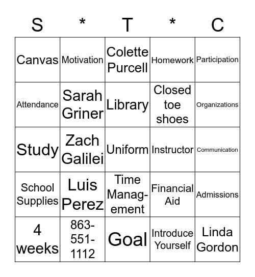 ORIENTATION Bingo Card