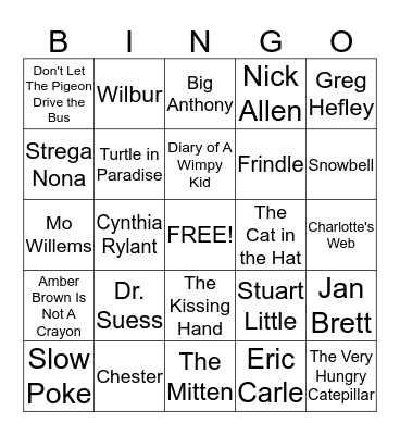 Favorite Characters, Books, & Authors Bingo Card