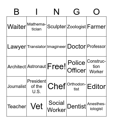 Career Bingo Card