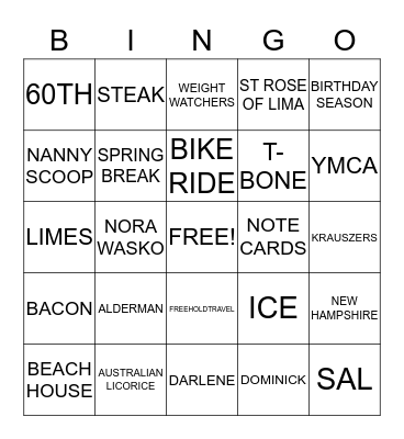 KATHIE's 60TH BIG CHILL B-DAY WEEKEND Bingo Card