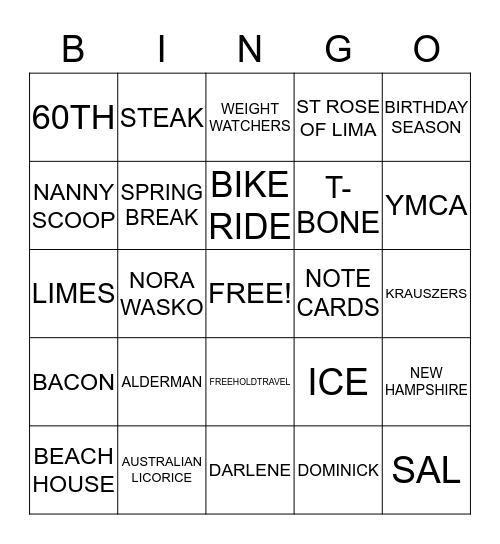 KATHIE's 60TH BIG CHILL B-DAY WEEKEND Bingo Card