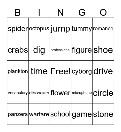 Words Bingo Card