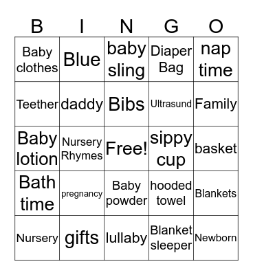 Felicia's Baby Shower Bingo Card