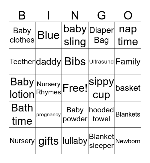Felicia's Baby Shower Bingo Card