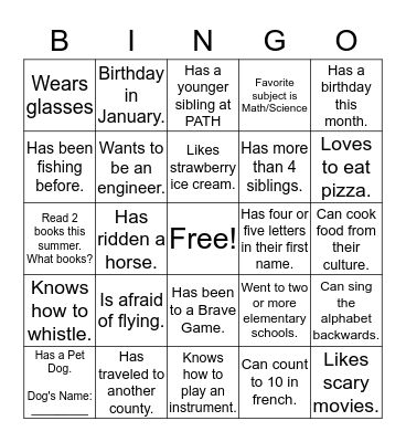 BINGO To Meet You! Bingo Card