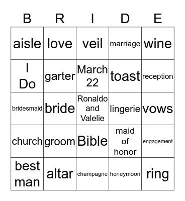 Bridal Shower Bingo Card