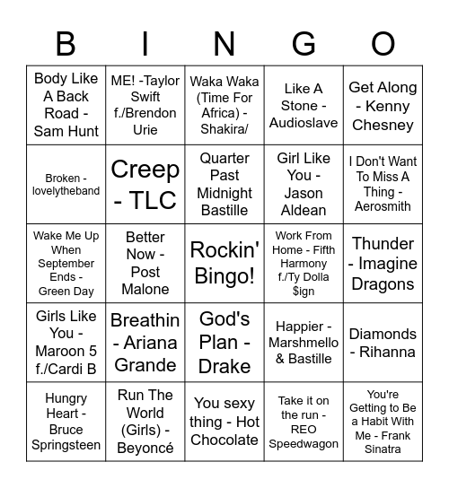 Rockin' Bingo 11A Bingo Card