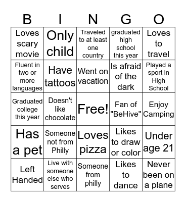 Roosevelt Team Bingo  Bingo Card