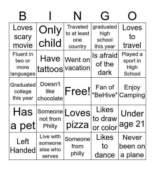 Roosevelt Team Bingo  Bingo Card