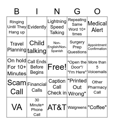 CaptionCall Bingo Card