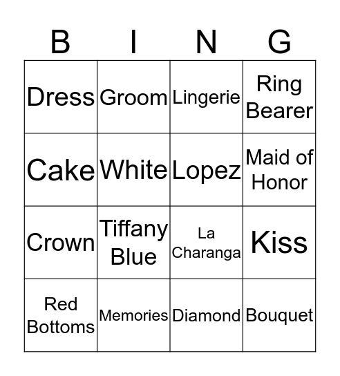 Bridal Shower Bingo Card