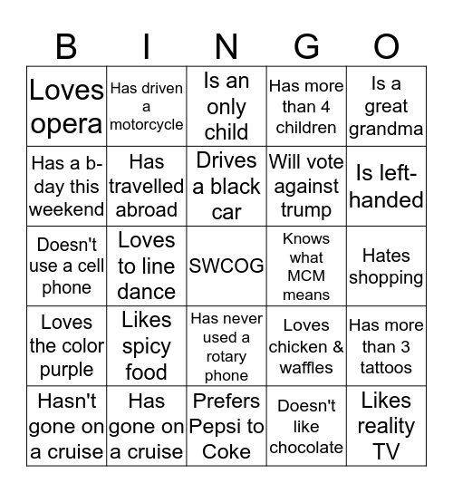 FIND SOMEONE WHO... Bingo Card