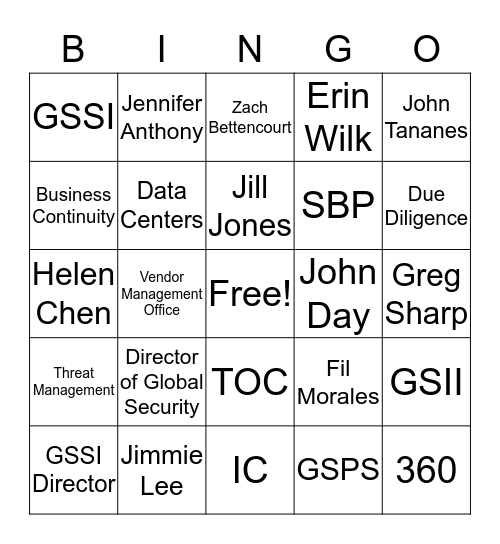 GLOBAL SECURITY Bingo Card
