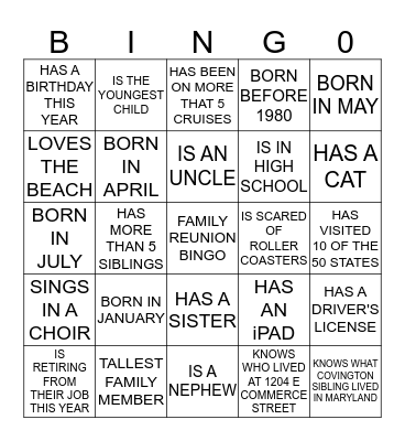 COVINGTON-BRUTON FAMILY Bingo Card