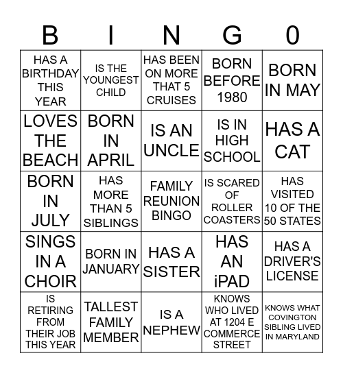 COVINGTON-BRUTON FAMILY Bingo Card