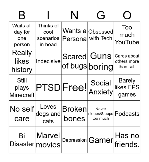 dumb idiot tyler thing dumb Bingo Card