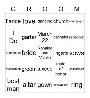 Bridal Shower Bingo Card