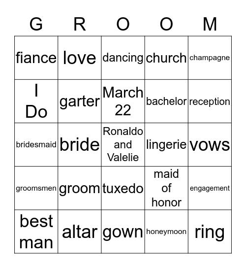 Bridal Shower Bingo Card