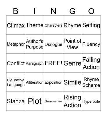 Literacy B-I-N-G-O Bingo Card