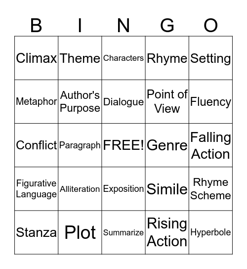 Literacy B-I-N-G-O Bingo Card