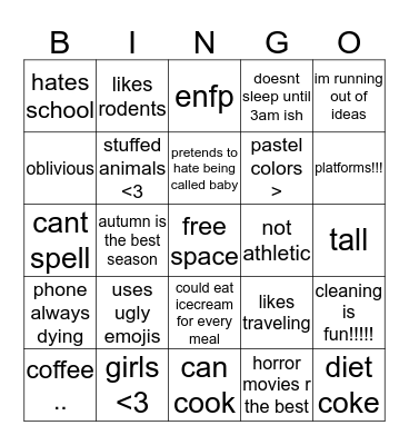 how similar are u to kelsey  Bingo Card