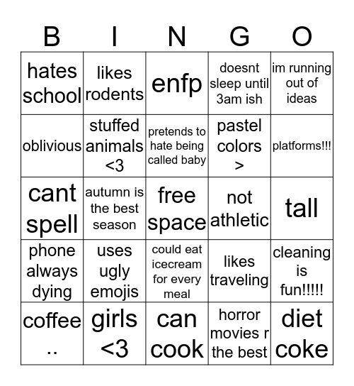 how similar are u to kelsey  Bingo Card