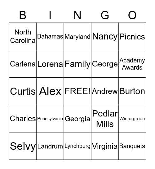 :-)  Journey through the Years :-) Bingo Card