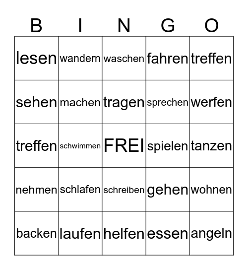 Deutsch verben Bingo Card