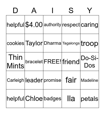 Girl Scout Bingo Card