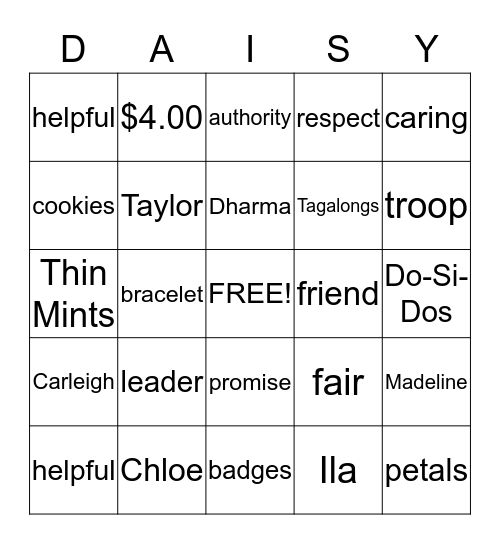 Girl Scout Bingo Card