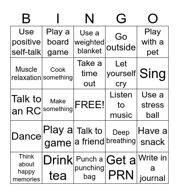 Coping Skills Bingo Card