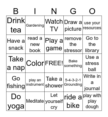 Coping Skills Bingo Card