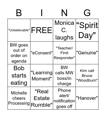 CCM Staff Meeting Bingo Card