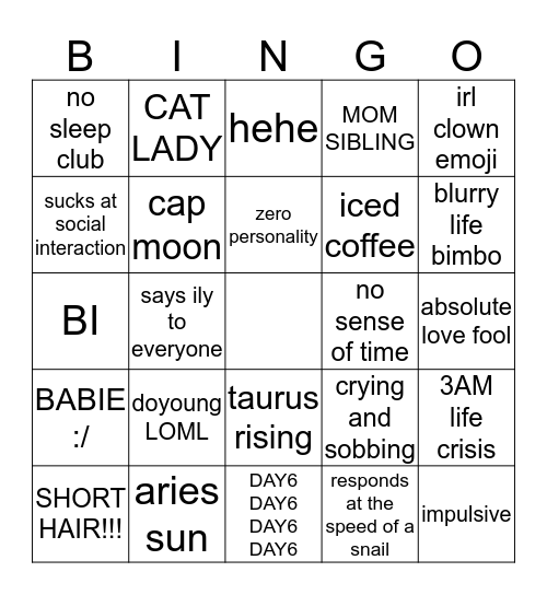 ningo Bingo Card