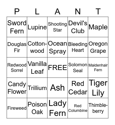 Plant Bingo Card