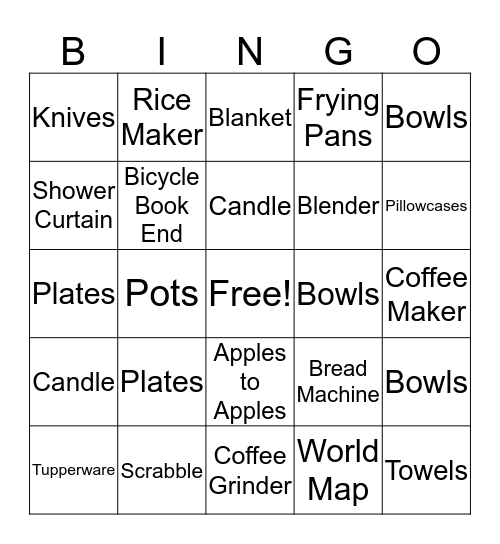 Katrina's Bridal Shower Bingo Card