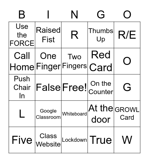 Classroom Exception Bingo Card