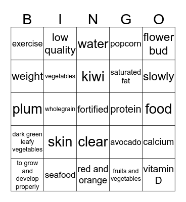 N U T R I T I O N Bingo Card