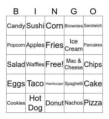 Food Bingo Card