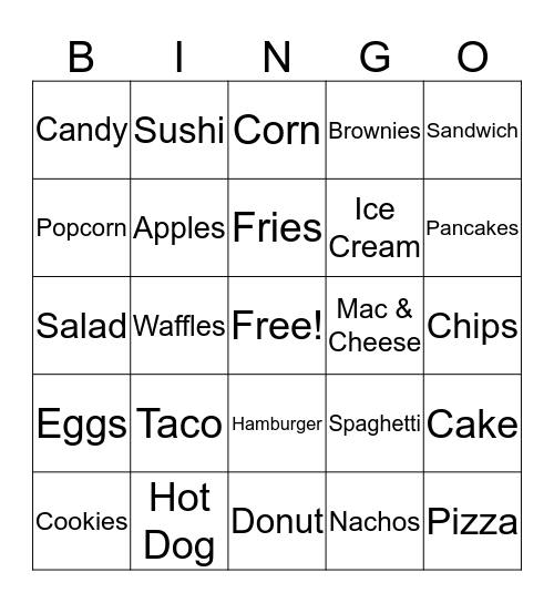 Food Bingo Card