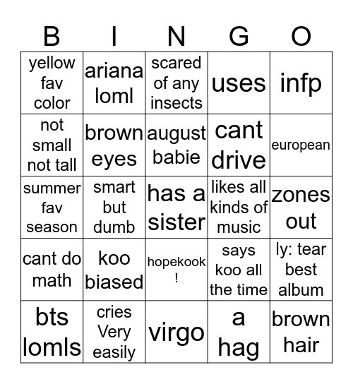 dina  Bingo Card