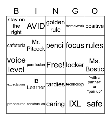 Westlane Lingo Bingo Card