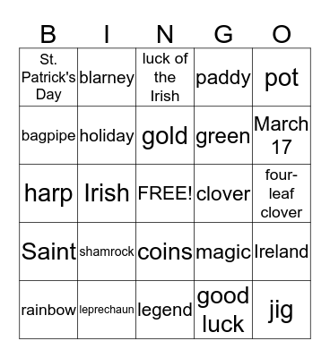 St. Patrick's Day Bingo Card