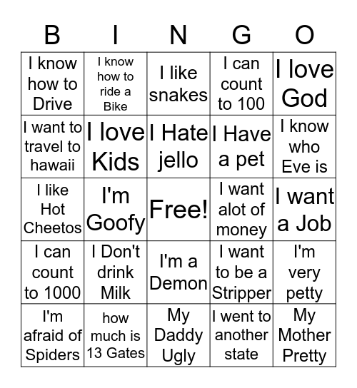 Keisha's Bingo Card