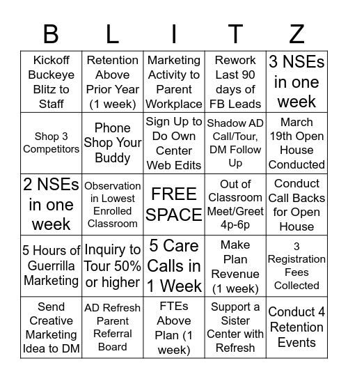 Buckeye BLITZ Bingo Card