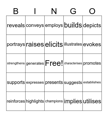 Analytical Verbs Bingo Card