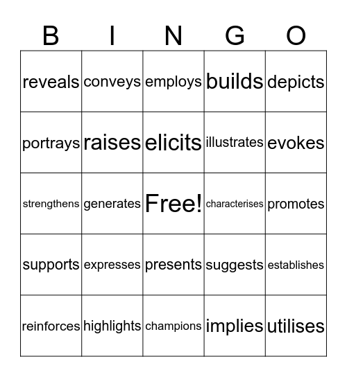 Analytical Verbs Bingo Card