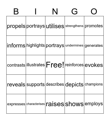 Analytical Verbs Bingo Card