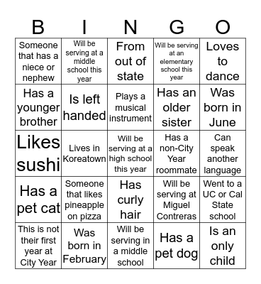 Human Bingo Card